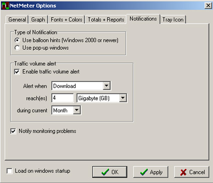 NetMeter kota ayarları ekranı